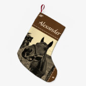 ブラウンブラックセピア調クリスマスホース スモールクリスマスストッキング (正面 (吊り時))