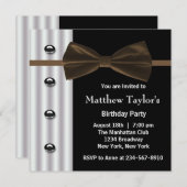 ブラウンブラックタキシードボウタイメンバースデーパーティー 招待状 (正面/裏面)