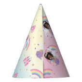 ブラウンブラックプリンセスアンドユニコーンレインボー誕生日 パーティーハット (裏面)