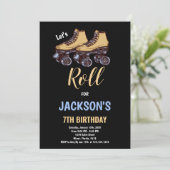 ブラウンブラックボーイスケートで滑る誕生日招待状 招待状 (スタンド正面)