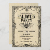 ブラウンブラックヴィンテージオフィスパーティーハロウィーン 招待状 (正面/裏面)