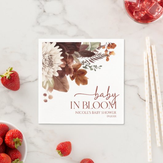 ブラウンブルゴーニュベビーイン開花フローラベビーシャワー スタンダードカクテルナプキン (インサイチュ)