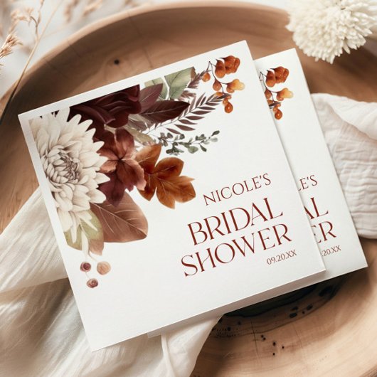 ブラウンブルゴーニュ秋インラブフローラブライダルシャワー スタンダードカクテルナプキン