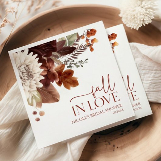 ブラウンブルゴーニュ秋インラブフローラブライダルシャワー スタンダードカクテルナプキン