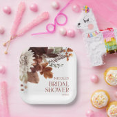 ブラウンブルゴーニュ秋インラブフローラブライダルシャワー ペーパープレート (パーティー)