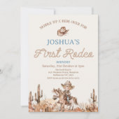 ブラウンブルーカウボット最初のロデオ1歳の誕生日 招待状 (正面)
