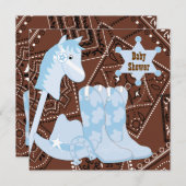 ブラウンブルーカウボーイブーツカウボーイベビーシャワー 招待状 (正面/裏面)