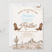 ブラウンブルーカウボーイブーツ最初のRodeo最初の誕生日 招待状 (正面)