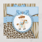 ブラウンブルーカウボーイ男の赤ちゃんシャワー 招待状 (正面/裏面)