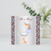 ブラウンブルーギラフェストルク男の赤ちゃんシャワー 招待状 (スタンド正面)