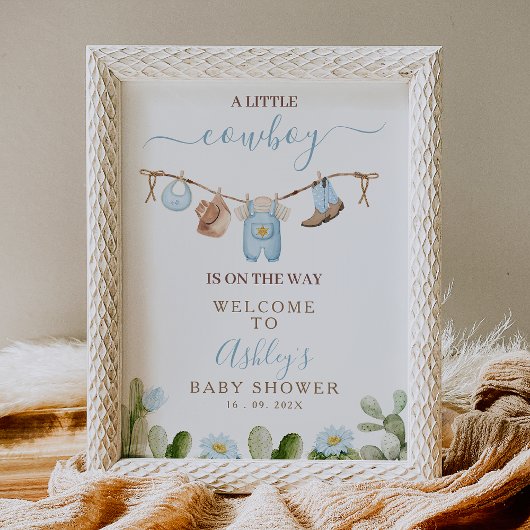 ブラウンブルーコスチューズカウボーイベビーシャワーウェルカムサイン フォトプリント