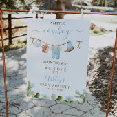 ブラウンブルーコスチューズカウボーイベビーシャワーウェルカムサイン フォトプリント           