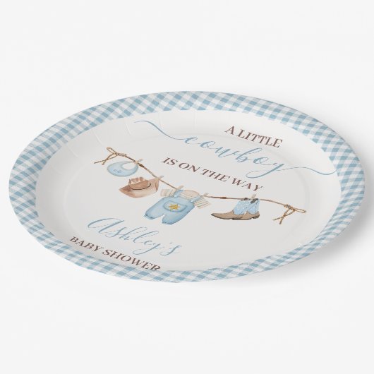 ブラウンブルーコスラインカウボーイベビーシャワー ペーパープレート (アングル)