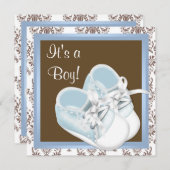 ブラウンブルーダマスクシューズ男の赤ちゃんシャワー 招待状 (正面/裏面)