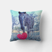 ブラウンブルーティンドホース赤いハート クッション (裏面)