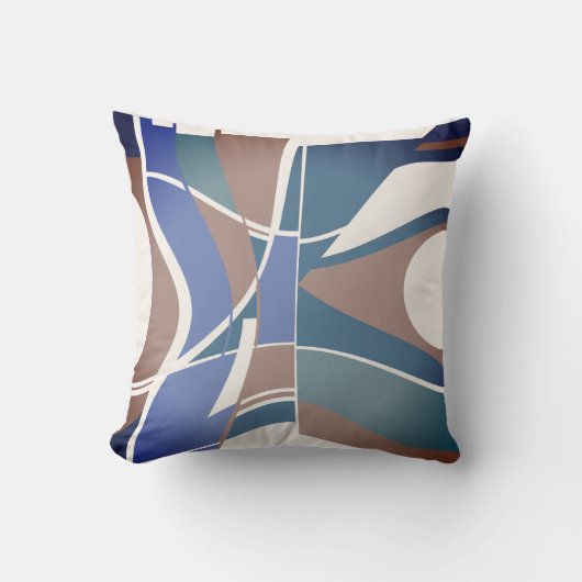 ブラウンブルーティール（緑がかった色）オンオフホワイト渦巻きアート抽象芸術 クッション (正面)