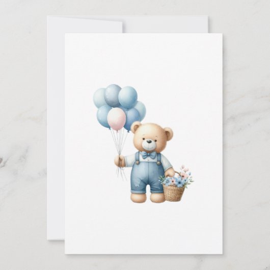 ブラウンブルーテディベアーピンクの花赤ちゃんシャワー 招待状 (裏面)