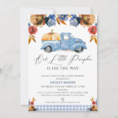 ブラウンブルーフローラリトルカボチャートラック赤ちゃんシャワー 招待状 (正面)