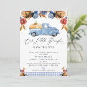 ブラウンブルーフローラリトルカボチャートラック赤ちゃんシャワー 招待状 (スタンド正面)