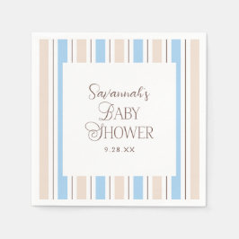 ブラウンブルーホワイトストライプパタカスタムーン赤ちゃんシャワー スタンダードカクテルナプキン