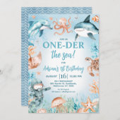 ブラウンブルーボーイズ海のワンダーズ最初の誕生日 招待状 (正面/裏面)