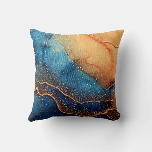 ブラウンブルー抽象芸術アルコールイ芸術的ンク クッション (裏面)