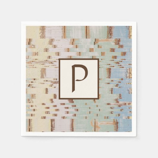 ブラウンブルー抽象芸術 モノグラムの スタンダードカクテルナプキン (正面)