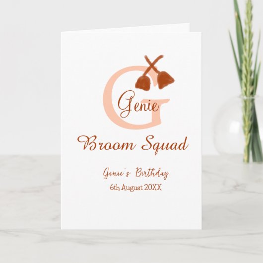 ブラウンブロムスクワッド誕生日名ピーチモノグラム カード (正面)