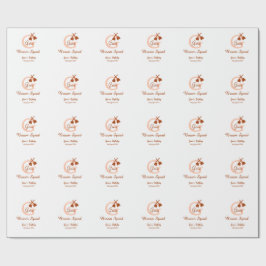 ブラウンブロムスクワッド誕生日名ピーチモノグラム ラッピングペーパー