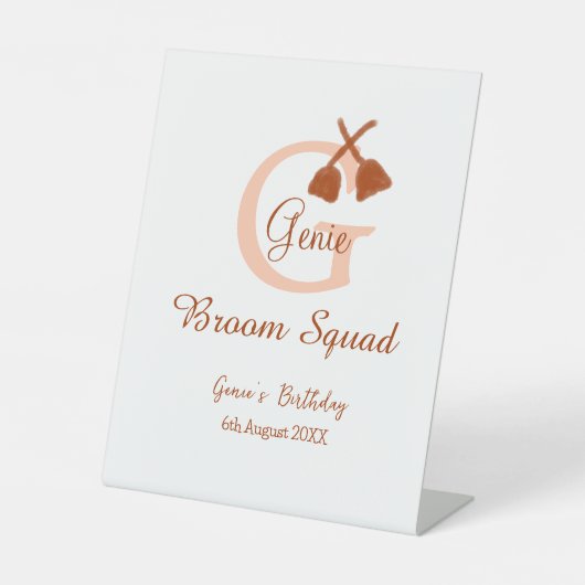 ブラウンブロムスクワッド誕生日名ピーチモノグラム 台座サイン (正面)
