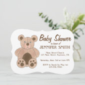 ブラウンプラッシュテディベア赤ちゃんシャワー誕生日パーティー 招待状 (スタンド正面)