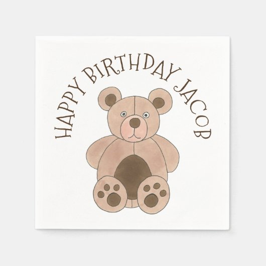 ブラウンプラッシュ玩具テディベアぬいぐるみ動物誕生日 スタンダードカクテルナプキン (正面)