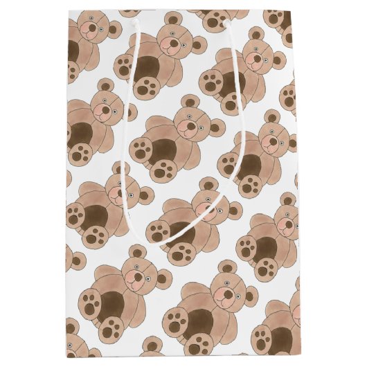 ブラウンプラッシュ玩具テディベアぬいぐるみ動物誕生日 ミディアムペーパーバッグ (正面)