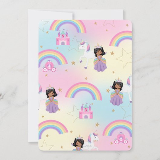 ブラウンプリンセスユニコーンバースデーパーティーレインボー 招待状 (裏面)