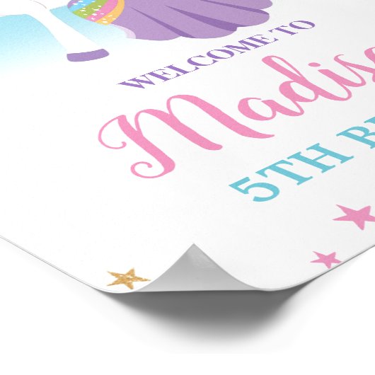 ブラウンプリンセスユニコーン誕生日レインボーウェルカム ポスター (角)