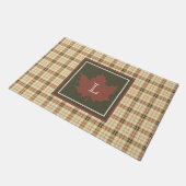 ブラウンプレイドパターン秋メープルリーフモノグラム ドアマット (アングル)