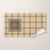 ブラウンプレイドパターン秋メープルリーフモノグラム バスタオルセット (ハンドタオル)