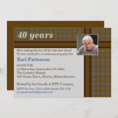 ブラウンプレイドブルー&シルバーリタイアメント招待状 招待状 (正面/裏面)