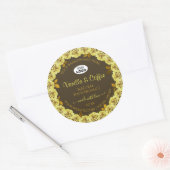 ブラウンプロダクトラベルイエローローズの開花追加ロゴ ラウンドシール (封筒)