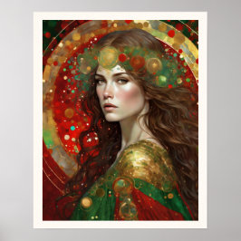 ブラウンヘアのクリスマスリフレクション女性 ポスター