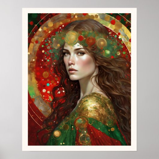 ブラウンヘアのクリスマスリフレクション女性 ポスター (正面)