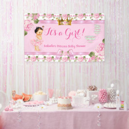 ブラウンヘアのプリンセスベビーシャワーピンクのバラのお茶会 横断幕