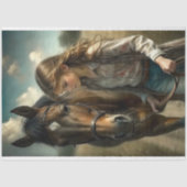 ブラウンヘアの少女と茶色の馬のデコパージュ 薄葉紙 (正面)