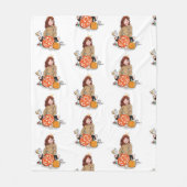 ブラウンヘアカラーリングカボチャの美しい女の子 フリースブランケット (正面)