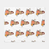 ブラウンヘアカラーリングカボチャの美しい女の子 フリースブランケット (正面(横))