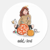 ブラウンヘアカラーリングカボチャの美しい女の子 ラウンドシール (正面)
