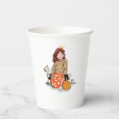 ブラウンヘアカラーリングカボチャの美しい女の子 紙コップ (裏面)