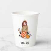 ブラウンヘアカラーリングカボチャの美しい女の子 紙コップ (正面)