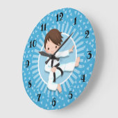 ブラウンヘアカーテボーイ柔道武術 ラージ壁時計 (傾斜)