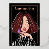 ブラウンヘアガールバースデーパーティー 箔招待状 (正面)